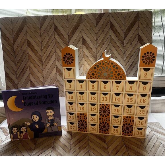 Ramadan Wooden Countdown LED Calendar Mosque Advent Calendar Decor & Kids Book - Picture 4 of 11